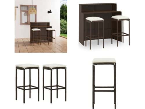 vidaXL 3-delige Tuinbarset met kussens bruin - Barset - Barsets