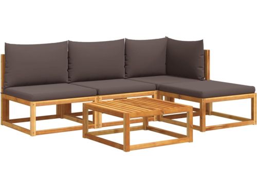vidaXL 5-delige Loungeset - Acaciahout - Grijs Hoeken Bank Lounge
