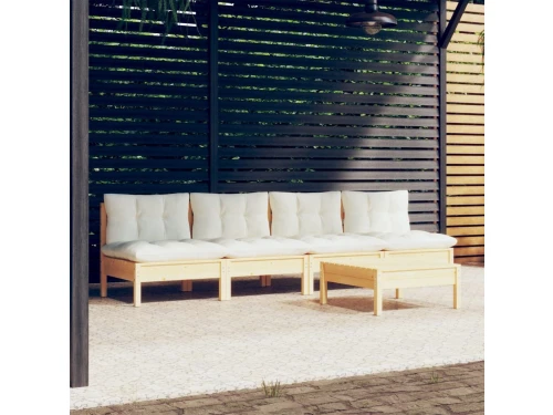 vidaXL 5-delige Loungeset met crรจmekleurige kussens grenenhout - Loungeset