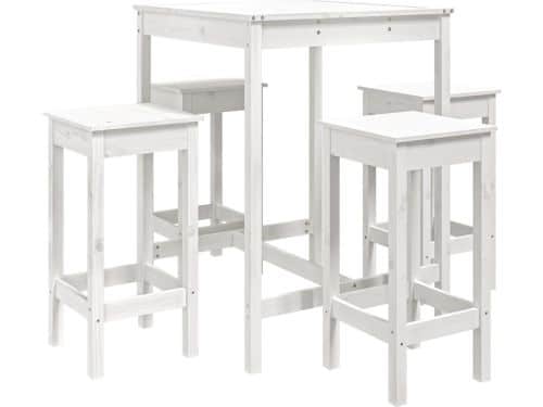 vidaXL 5-delige Tuinbarset massief hout - Wit Houten Barset