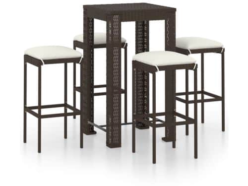 vidaXL 5-delige tuinbarset met kussens bruin Tuinbarset - Bartafel