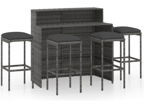 vidaXL 5-delige Tuinbarset met kussens grijs Tuinbarset - Barset
