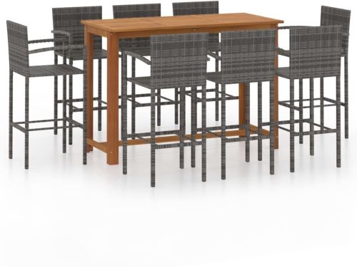 vidaXL 9-delige Tuinbarset grijs - Barset - Barsets - Tuinbarset