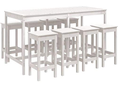 vidaXL 9-delige Tuinbarset - Massief Grenenhout - Wit Barset