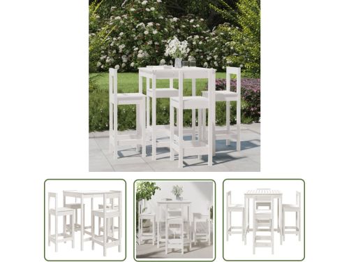 vidaXL Bartafel - Barset - 5-delige Barset massief grenenhout wit