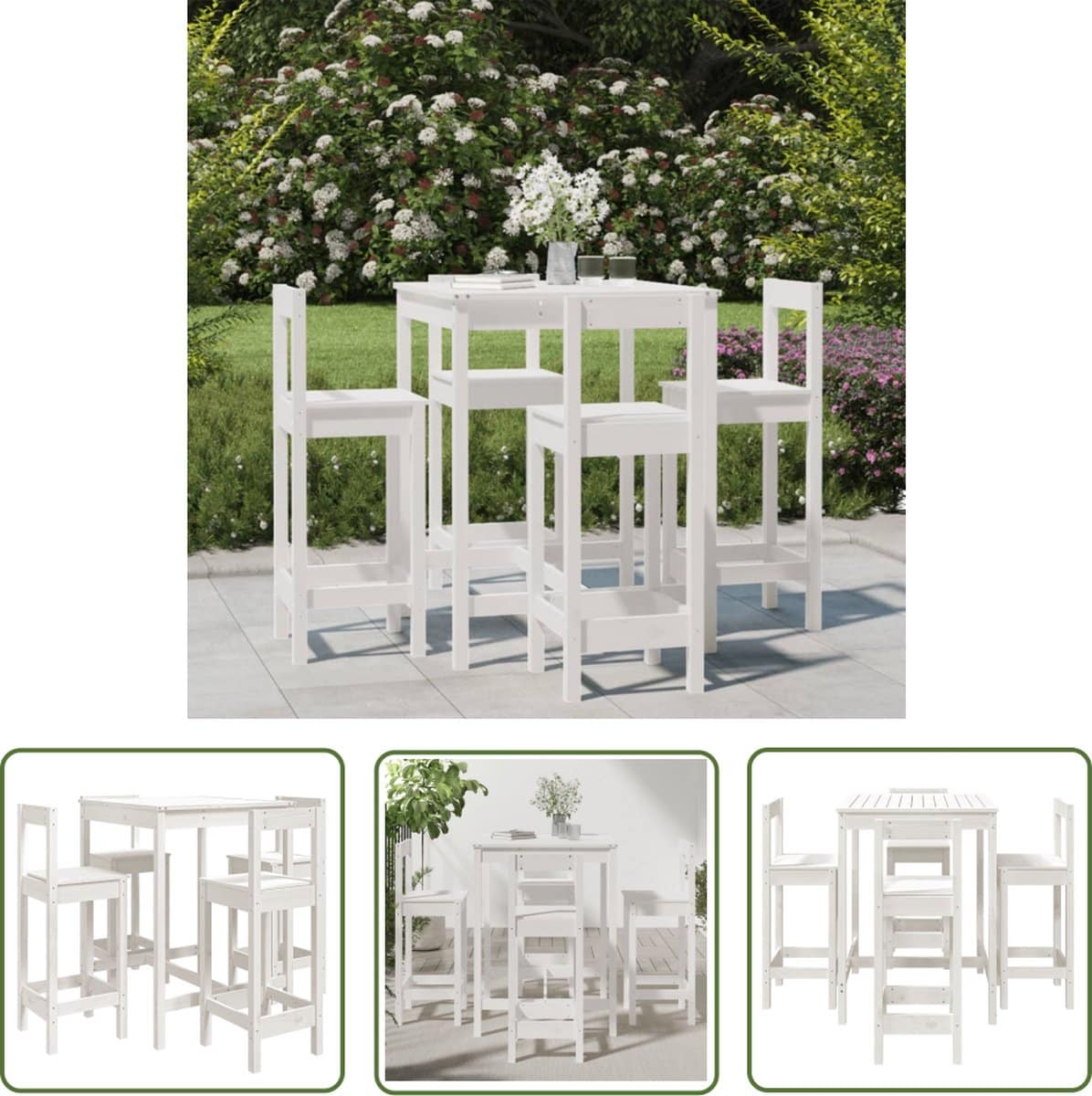 vidaxl bartafel barset 5 delige barset massief grenenhout wit