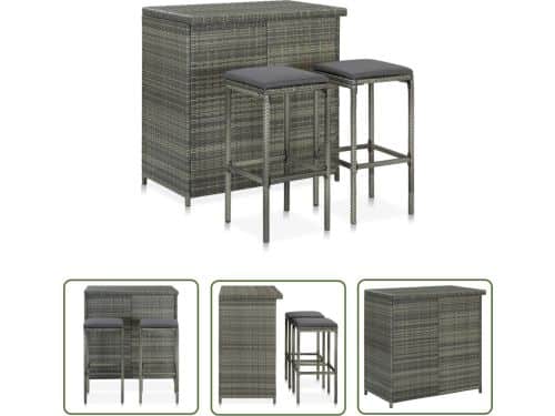 vidaXL Bistroset - Barset - 3-delige Barset poly rattan grijs