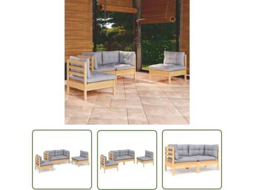vidaXL Buitendecoratie - Loungeset - 4-delige Loungeset met grijze kussens