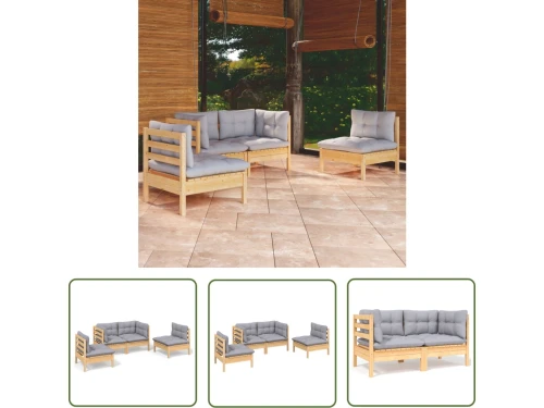 vidaXL Buitendecoratie - Loungeset - 4-delige Loungeset met grijze kussens