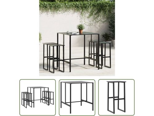 vidaXL Buitenmeubilair - Tuinbarset - 5-delige Tuinbarset gepoedercoat staal zwart