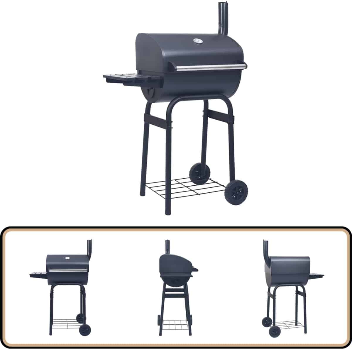 vidaxl houtskoolbarbecue roker zwart 75x48x120cm houtkolen bbq buitengrill