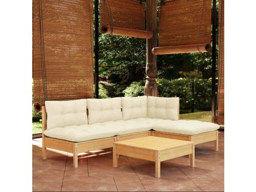 vidaXL Lounge Set - Tuinlounge - 5-delige Loungeset met crèmekleurige