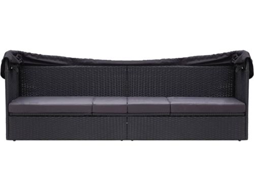 vidaXL Loungebank - Poly Rattan - Zwart - Met Luifel