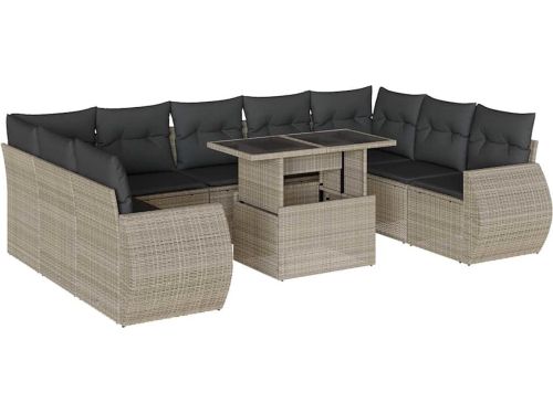 vidaXL Loungeset 10-delig - Lichtgrijs - Poly Rattan Lounge Set