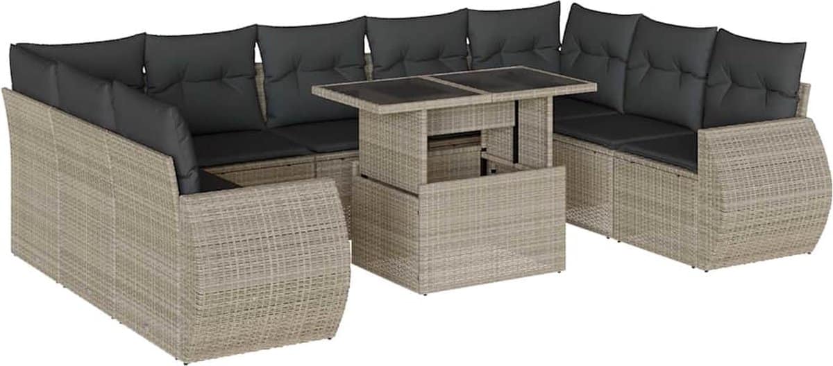 vidaxl loungeset 10 delig lichtgrijs poly rattan lounge set