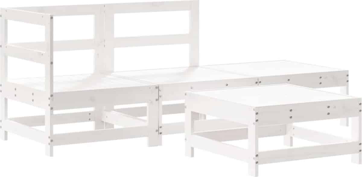 vidaXL Loungeset – 4-delig – Massief grenenhout – Wit Hoeken