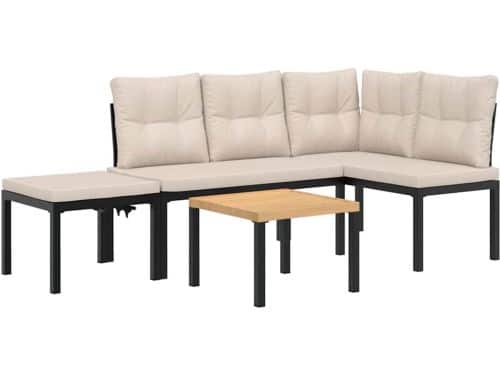 vidaXL Loungeset - 4-delig - Staal - Zwart - Inclusief