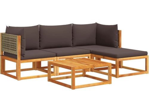 vidaXL Loungeset - 5-delig - Acaciahout - Grijs Hoeken Bank