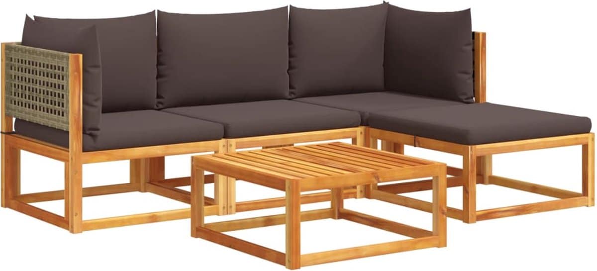 vidaxl loungeset 5 delig acaciahout grijs hoeken bank