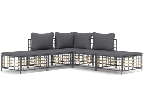 vidaXL Loungeset 5-delig - Poly Rattan - Antraciet Hoeken Bank