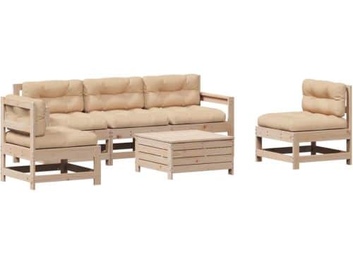 vidaXL Loungeset - 6-delig - Grenenhout - Inclusief kussens Houten