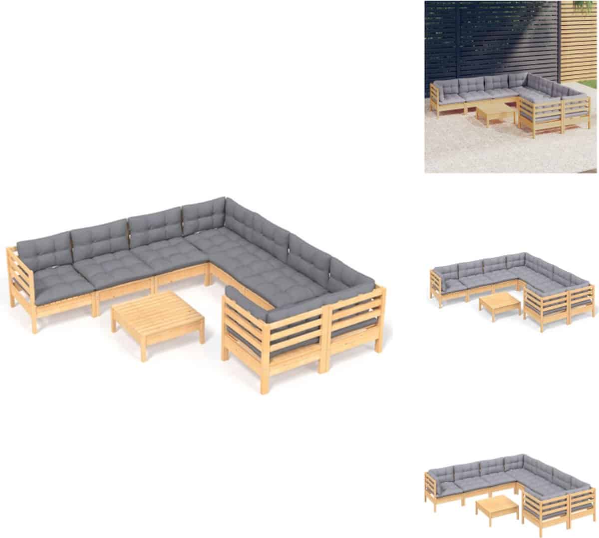vidaxl loungeset grenenhout grijs kussen hoek/middenbank 63.5×63.5×62.5cm