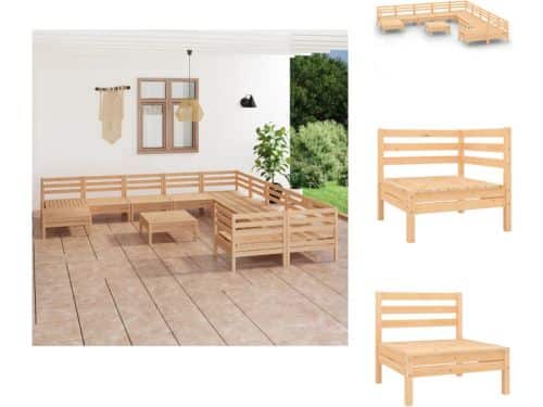 vidaXL Loungeset Grenenhout - Hoek/middenbank 63.5x63.5x62.5cm - Tafel/voetenbank 63.5x63.5x28.5cm