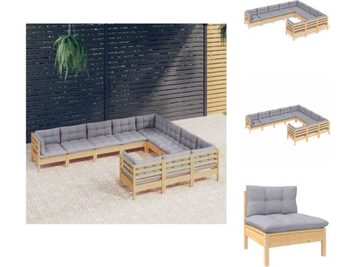vidaXL loungeset - massief grenenhout - grijs - hoek/middenbank 63.5x63.5x62.5