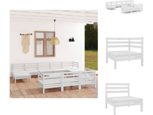 vidaXL Loungeset - Massief grenenhout - Wit - Hoek/middenbank- 63.5