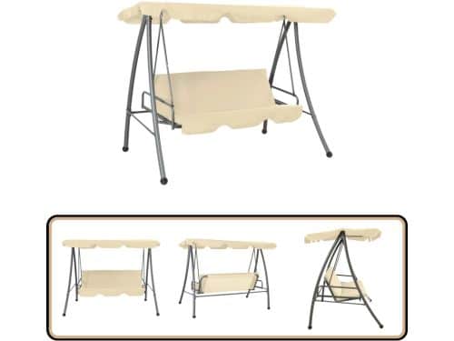 vidaXL Schommelbank - Buiten - Zandwit - Verstelbare Luifel Schommelbank