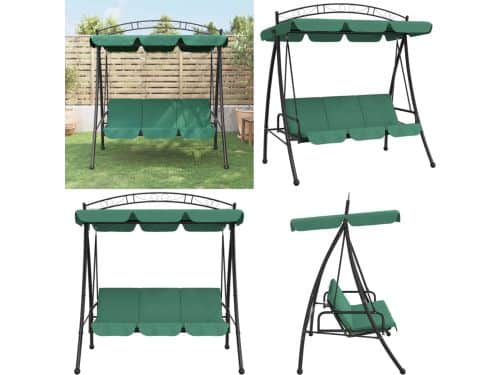 vidaXL Schommelbank met luifel 198 cm stof en staal groen