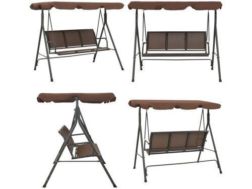 vidaXL Schommelbank met luifel koffiekleurig - Tuinschommelstoel - Tuinschommelstoelen