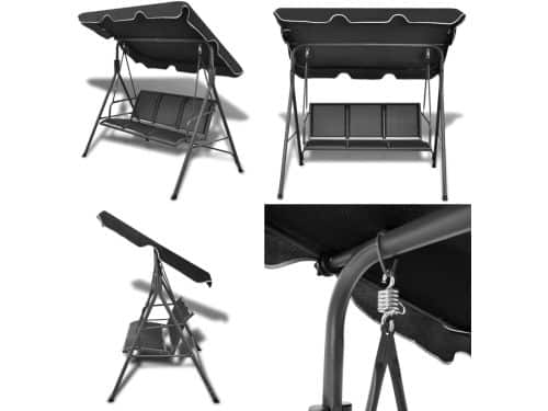 vidaXL Schommelbank met luifel zwart - Schommelbank - Schommelbanken