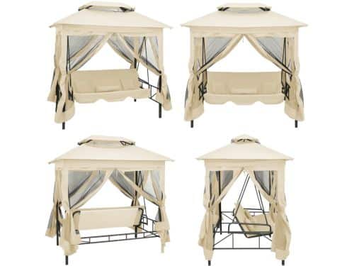 vidaXL Schommelbank met prieel converteerbaar crèmewit - Tuinschommelstoel - Tuinschommelstoelen