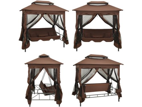 vidaXL Schommelbank met prieel converteerbaar koffiekleurig - Tuinschommelstoel - Tuinschommelstoelen