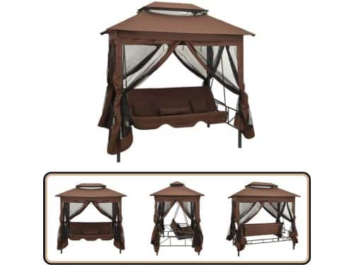 vidaXL Schommelbank - Prieel - Koffiekleurig - 220x160x240 cm Schommelbank