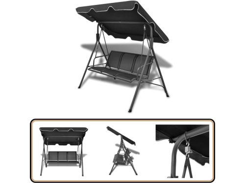 vidaXL Schommelbank - Staal - Zwart - Met Luifel Schommelbank