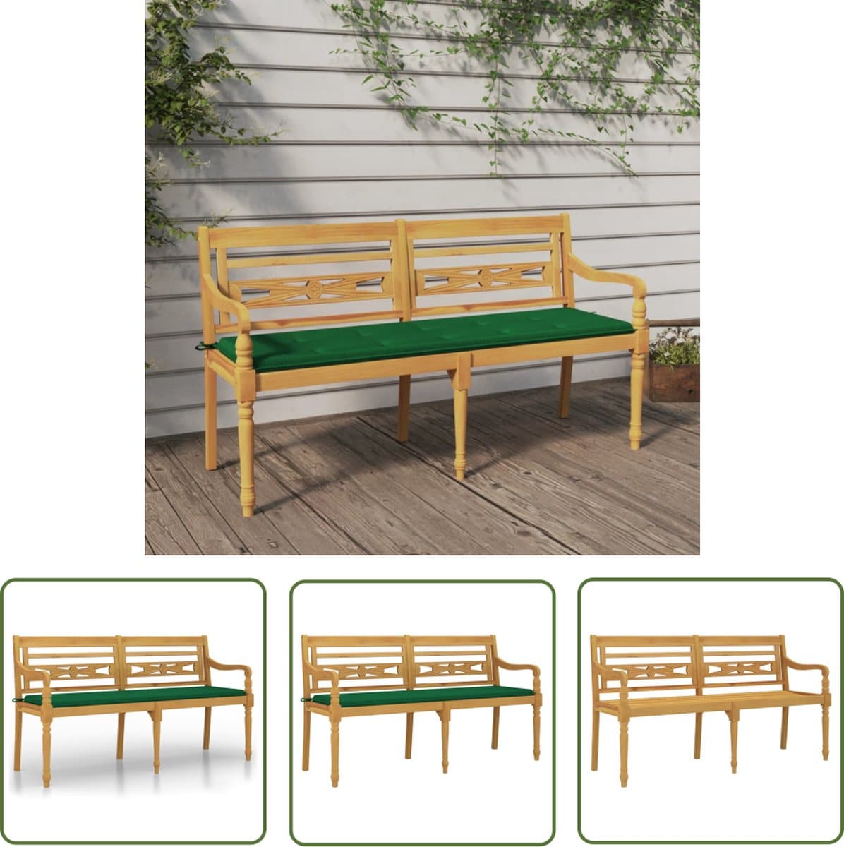 vidaxl teak hout bank tuinbank bankje batavia met