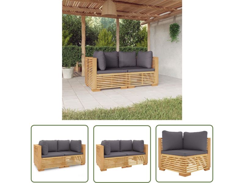 vidaXL Teak Hout - Tuinbank - Tuinhoekbanken 2 st met