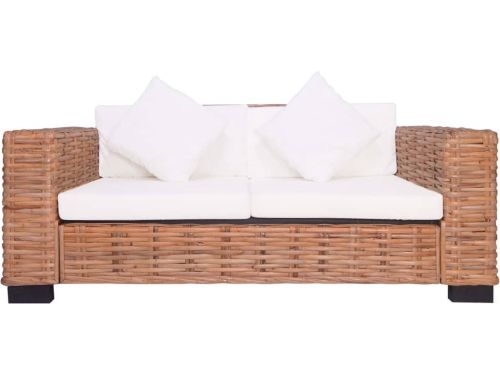 vidaXL Tuinbank 2-zits - Natuurlijk rattan - Inclusief kussens Tuinbank