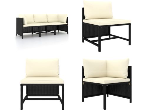 vidaXL Tuinbank 3-zits met kussens poly rattan zwart