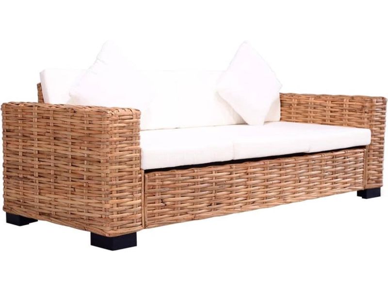 vidaXL - Tuinbank - 3-zits - natuurlijk - rattan