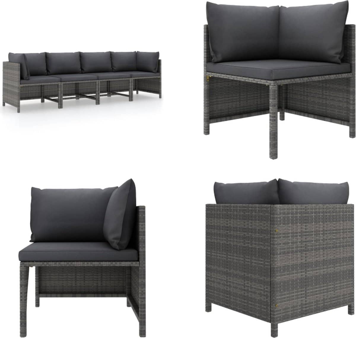 vidaxl tuinbank 4 zits met kussens poly rattan grijs