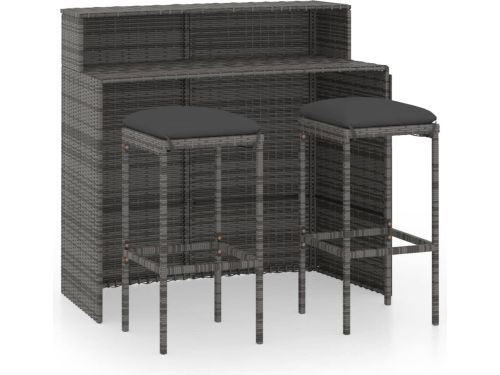 vidaXL Tuinbarset 3-delig - Grijs - Inclusief Kussens Tuinbarset