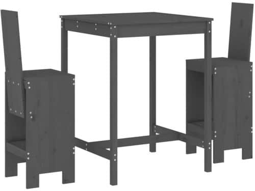 vidaXL Tuinbarset - 3-delig - Massief Grenenhout - Grijs Houten