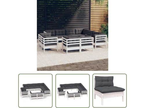 vidaXL Tuinmeubel - Loungeset - 11-delige Loungeset met kussens massief