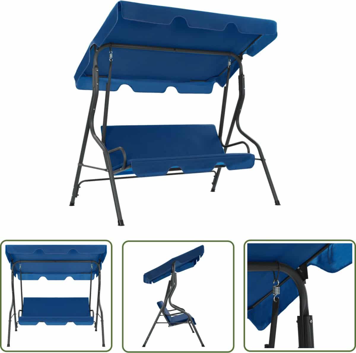 vidaXL Tuinmeubilair – Schommelbank – Schommelbank 170x110x153 cm stof donkerblauw