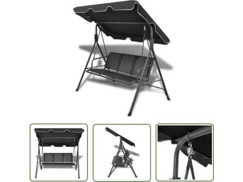 vidaXL Tuinset - Schommelbank - Schommelbank met luifel zwart