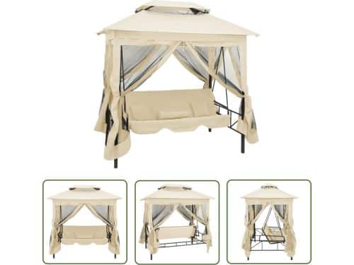 vidaXL Tuinset - Schommelbank - Schommelbank met prieel converteerbaar crèmewit