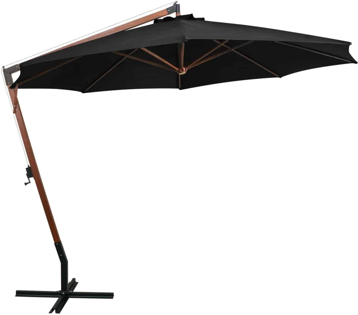 vidaxl zweefparasol met paal 3,5×2,9 m massief vurenhout zwart
